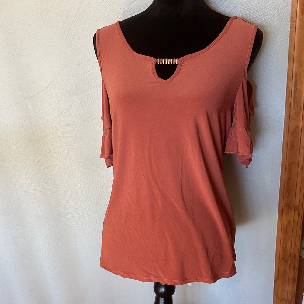 PerSeption Concept Terracotta Cold Shoulder Blouse